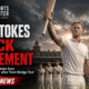 A cinematic cricket retirement graphic showing a fictional England cricketer raising his bat at Trent Bridge as teammates applaud, with bold text announcing Ben Stokes’ shock international retirement and The Sports Encounter logo.