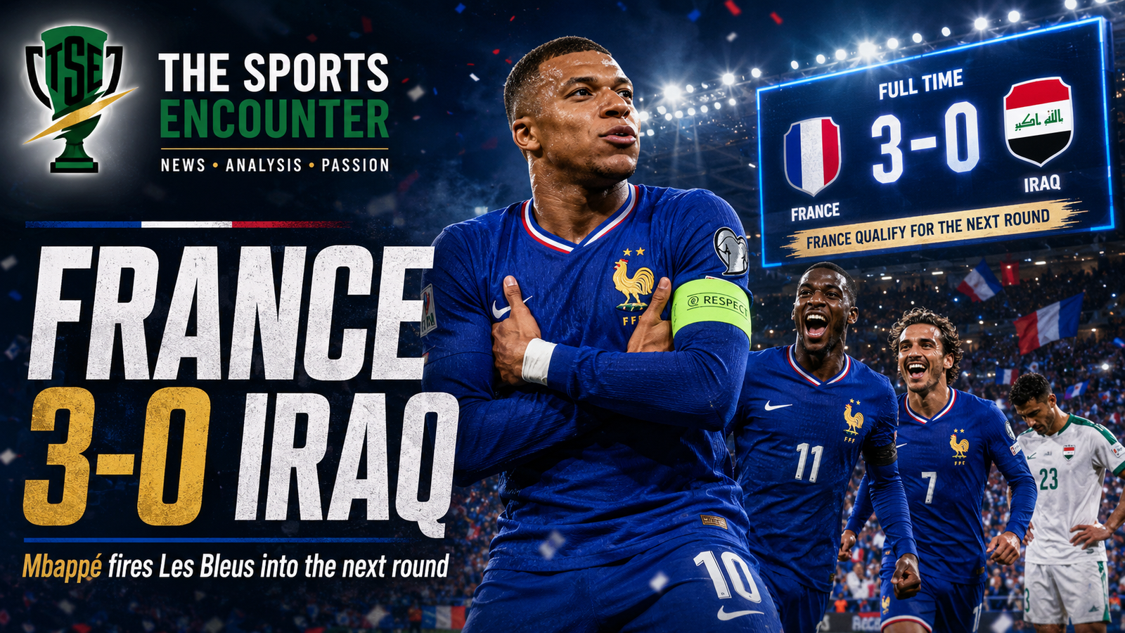 Mbappé Scores Twice as France Beat Iraq 3-0 to Reach Round of 32