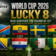 VFX-style FIFA World Cup 2026 Lucky 8 graphic showing the flags of DR Congo, Ecuador, Sweden, Ghana, Bosnia and Herzegovina, Paraguay, Algeria, and Senegal inside a dramatic stadium, with The Sports Encounter logo and Round of 32 survival headline.
