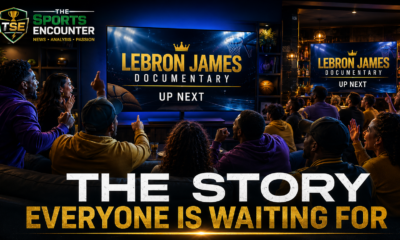 Basketball fans gather around television screens displaying “LeBron James Documentary Up Next,” anticipating a behind-the-scenes look at the NBA legend’s final career chapter.