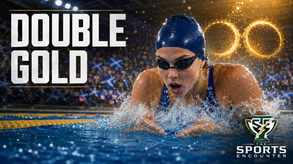 Angharad Evans powers through the breaststroke as Scottish fans celebrate her second individual gold medal at the Glasgow 2026 Commonwealth Games.