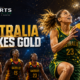 Australian women’s 3x3 basketball player drives toward the hoop as Uganda’s Gazelles look on during Australia’s 21-11 Glasgow 2026 gold-medal victory.