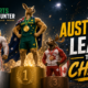 VFX cinematic featured image showing Australia standing on top of the Commonwealth Games podium, with England second and Canada third, under stadium lights with The Sports Encounter logo and the headline “Australia Leads the Chase.”