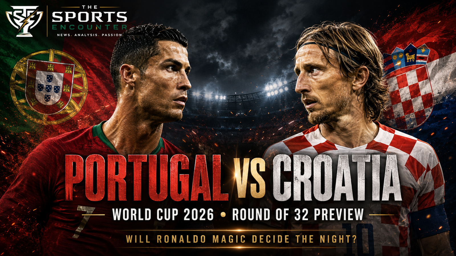 Cristiano Ronaldo and Luka Modrić have spent nearly two decades bending football’s timeline. Now they meet again in Toronto with no room left for a slow start, a nostalgic storyline, or a bad 15 minutes. Portugal vs Croatia in the FIFA World Cup 2026 Round of 32 has the obvious emotional pull. Ronaldo, 41, still carries Portugal’s penalty-box gravity. Modrić, 40, still gives Croatia rhythm, calm, and belief when knockout football gets tense. They shared years at Real Madrid, built Champions League history together, and now stand on opposite sides of a World Cup match that could end one of their international journeys. That makes the poster beautiful. The game itself may be far less sentimental. For full tournament updates, knockout coverage, and match reports, follow The Sports Encounter’s FIFA World Cup 2026 coverage hub. Portugal Need Ronaldo’s Edge, but Not Ronaldo Dependence Portugal entered this World Cup with enough talent to make any opponent nervous. Bruno Fernandes, Vitinha, João Neves, Nuno Mendes, João Félix, Rafael Leão, and João Cancelo give Roberto Martínez a squad full of technique, mobility, and attacking range. Yet Portugal’s group stage did not fully remove doubt. They had one win and two draws, which left the feeling that the team has more gears than it has shown. The 5-0 win over Uzbekistan gave Portugal its most convincing attacking performance of the tournament and restored some rhythm around Ronaldo. The Sports Encounter covered that response in 5 Key Moments from FIFA World Cup 2026 Day 13, where Portugal’s attack finally looked connected after earlier frustration. Ronaldo still matters because he changes how defenders behave. Center backs check his movement even when the ball sits 40 yards away. Fullbacks tuck in earlier. Midfielders hesitate before stepping forward. That kind of attention creates space for runners around him. But Portugal cannot treat this match like a personal rescue mission. If they reduce their attack to crosses, second balls, and waiting for Ronaldo to produce magic, Croatia will accept that pattern. Croatia have lived through long defensive spells in bigger knockout matches than this. They know how to stay patient, absorb pressure, and turn one loose moment into a game-changing transition. Portugal’s best version uses Ronaldo as a finishing point, not the entire plan. Croatia’s Real Weapon Is Still Its Nerve Croatia have built their modern World Cup identity on survival. They rarely make knockout football look easy, but they often make it last longer than opponents want. This team reached the Round of 32 the hard way. After an opening defeat to England, Croatia recovered with a 1-0 win over Panama and then beat Ghana 2-1 to secure their path forward. That Ghana match carried the old Croatian signature. Petar Sučić scored, Ghana fought back, and Modrić’s corner helped create the moment Nikola Vlašić needed to restore Croatia’s knockout pulse. The Sports Encounter captured that tension in 5 Magical Moments from FIFA World Cup 2026 Day 17. That matters against Portugal. Croatia will not panic if Portugal dominate possession early. They will not abandon structure if Ronaldo gets one clean chance. They will trust Modrić to slow the temperature, trust their midfield to compete for rhythm, and trust their defensive shape to keep the match alive deep into the second half. Zlatko Dalić has already pushed the conversation away from a Ronaldo vs Modrić duel and toward the midfield battle. That is the correct lens. Portugal have Vitinha, João Neves, and Fernandes. Croatia have Modrić, Martin Baturina, and Petar Sučić. The side that wins those central lanes will decide whether this match opens up or turns into a long tactical grind. Can Croatia Hold Ronaldo? Croatia can limit Ronaldo, but stopping him completely takes more than one defender. Ronaldo’s current threat does not come from running at defenders for 90 minutes. It comes from timing, positioning, and penalty-box separation. He needs half a yard. He needs one defender to look at the ball instead of his shoulder. He needs one cross to arrive at the correct height. Croatia’s center backs must avoid emotional defending. They cannot get drawn into wrestling matches, unnecessary fouls, or exaggerated focus on Ronaldo while leaving Portugal’s midfield creators free. The smarter plan involves blocking supply, not only marking the finisher. That means Croatia must close crossing lanes from Portugal’s right side, stop Fernandes from receiving between lines, and pressure Vitinha before he can dictate tempo. If Portugal’s midfield controls the ball cleanly, Ronaldo will eventually find chances. If Croatia disrupt the pass before the final action, they reduce the match to a battle Portugal may not enjoy. Can Modrić Take Croatia to Another Knockout Win? Modrić’s challenge is different. He does not need to dominate every minute. He needs to choose the right ones. Croatia need him most when Portugal press after losing the ball. One disguised pass from Modrić can release pressure. One calm touch can turn a dangerous Portuguese spell into a Croatian attack. One set piece can change the entire match, as Ghana already discovered. The question is physical sustainability. Portugal will try to make Croatia’s midfield work without the ball. If Modrić spends too much time chasing, Croatia lose the version of him that controls matches with his head and feet. That is where Baturina and Sučić become crucial. They cannot only support Modrić. They must give Croatia legs, vertical runs, and pressure resistance. Croatia’s older genius still needs younger energy around him. The Winner Gets a Brutal Reward This match also carries a wider bracket consequence. The winner moves into the Round of 16 against the winner of Spain vs Austria. That makes Portugal vs Croatia feel like a gateway into one of the tournament’s most dangerous lanes. Spain bring technical control and a strong squad. Austria bring pressure and discipline. Either way, the winner in Toronto will not get an easy next step. That is why Portugal must show more than star power here. Croatia must show more than experience. This is the part of the World Cup where identity gets tested under pressure. Portugal’s talent must become execution. Croatia’s resilience must become threat. Ronaldo and Modrić can shape the night, but neither can win it alone. For broader knockout context, The Sports Encounter’s article on the World Cup 2026 knockout picture explains how the expanded format has created more pressure, more second chances, and more dangerous matchups. Prediction: Portugal Have More Firepower, Croatia Have More Patience Croatia can absolutely make this uncomfortable. They have the midfield intelligence, tournament memory, and set-piece threat to drag Portugal into a tight match. If Modrić controls tempo and Croatia keep Ronaldo quiet for an hour, pressure will shift onto Portugal quickly. Still, Portugal hold the edge because they have more ways to score. They can hurt Croatia through Ronaldo’s finishing, Fernandes’ final ball, Leão’s direct running, Cancelo’s delivery, or late movement from midfield. That variety may decide the game. Croatia will push Portugal into a proper knockout fight. Ronaldo may not dominate every phase, but one decisive moment from him could still open the door to the Round of 16. Predicted score: Portugal 2, Croatia 1 FAQs When is Portugal vs Croatia in the FIFA World Cup 2026 Round of 32? Portugal face Croatia in the FIFA World Cup 2026 Round of 32 on July 2 in Toronto. What makes Portugal vs Croatia special? The match brings Cristiano Ronaldo and Luka Modrić together again in a high-stakes World Cup knockout game, possibly for the final time at international level. Can Ronaldo take Portugal to the Round of 16? Ronaldo can still decide matches inside the box, but Portugal need their midfield and wide players to create the right service around him. Can Croatia beat Portugal? Croatia can win if they control midfield pressure, limit Portugal’s supply into Ronaldo, and use Modrić’s set-piece and tempo control at key moments. Who will the winner play next? The winner of Portugal vs Croatia will face the winner of Spain vs Austria in the Round of 16. Tags: Portugal vs Croatia, Cristiano Ronaldo, Luka Modrić, FIFA World Cup 2026, Round of 32 The Sports Encounter’s World Cup 2026 coverage focuses on fixtures, team news, match analysis, fan stories, tournament trends, and the biggest talking points from football’s global stage.