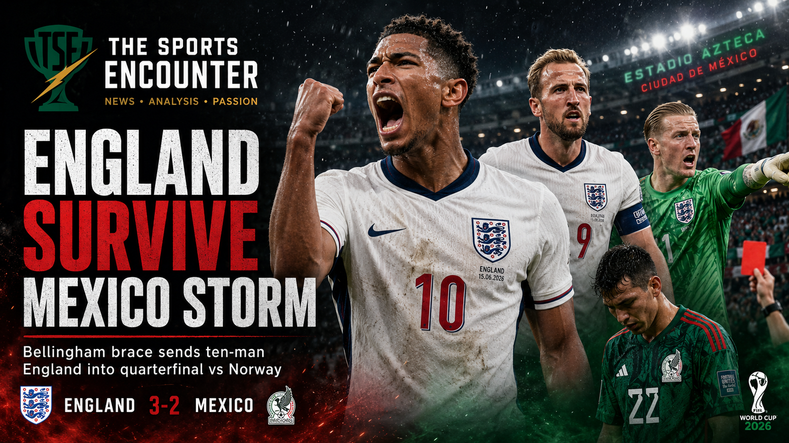 England Outlast Mexico in Azteca Battle to Set Up Norway Quarterfinal