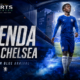 Geovany Quenda walks out of a blue-lit Chelsea stadium tunnel in a Chelsea-style kit, with “Quenda Joins Chelsea” headline and The Sports Encounter logo.