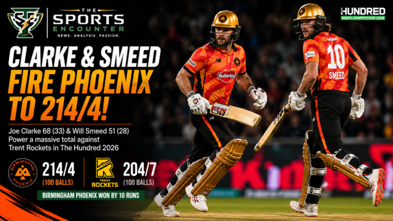 Joe Clarke and Will Smeed run between the wickets during their 104-run opening partnership for Birmingham Phoenix against Trent Rockets at Edgbaston in The Hundred 2026.