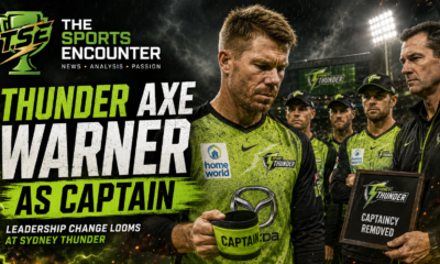 Sydney Thunder management removes David Warner from the captaincy as teammates look on during a tense leadership change.