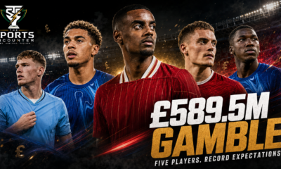 Alexander Isak, Morgan Rogers, Florian Wirtz, Elliot Anderson, and Moisés Caicedo feature in a cinematic poster highlighting the Premier League’s £589.5 million transfer gamble.
