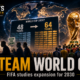 A cinematic World Cup 2030 graphic compares a 48-team format with a proposed 64-team expansion, surrounded by national teams, global flags, the trophy, and contrasting calls to grow or protect the tournament.