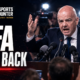 Gianni Infantino angrily addresses reporters at a tense press conference as cameras flash, alongside The Sports Encounter logo and the headline “FIFA Fires Back.”