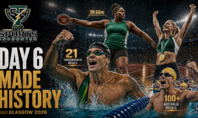Chad le Clos, Goodness Nwachukwu, Kate O’Connor, and Australian athletes celebrate their historic Commonwealth Games achievements in a cinematic Glasgow 2026 Day 6 montage.