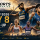 Cinematic Glasgow 2026 Day 8 wrap-up graphic featuring Sri Lanka's Rumesh Tharanga Pathirage celebrating his record-breaking javelin gold alongside Neeraj Chopra, Yashvir Singh, Georgia Hunter Bell, Adaejah Hodge, and Sinesipho Dambile, with a dramatic stadium backdrop, Glasgow skyline, and The Sports Encounter's official logo.