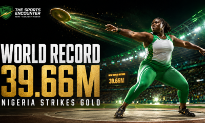 Goodness Nwachukwu celebrates after setting a women’s F42 discus world record of 39.66 meters and winning gold for Nigeria at the Glasgow 2026 Commonwealth Games.