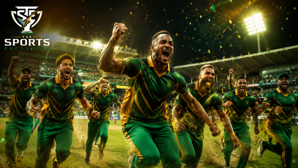 Guyana Amazon Warriors players run onto the Providence Stadium pitch in celebration after defeating San Francisco Unicorns in GSL Match 2.