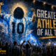 Wall mural of an iconic Argentina No. 10 footballer raising his arms as fans wave national flags beneath the slogan “Greatest Athlete of All Time,” with The Sports Encounter logo in the lower-left corner.