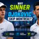 Sinner and Djokovic in a cinematic Montreal setting, with the headline focused on why they withdrew and strong The Sports Encounter branding.