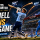 Jacob Bethell plays a powerful left-handed shot for England against India at Old Trafford, with glowing six trajectories across the stadium and Ravi Bishnoi watching in frustration during the 2nd T20I.