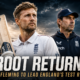 Joe Root stands with a cricket bat beside new England Test coach Stephen Fleming under stadium lights, symbolizing England’s leadership reset after the Stokes-McCullum era.