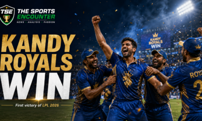 Kandy Royals players celebrate their first LPL 2026 victory under the floodlights after defeating Dambulla Sixers by 43 runs.