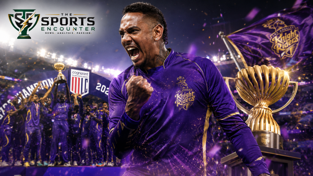 Sunil Narine celebrates a crucial wicket during the MLC 2026 final after helping Los Angeles Knight Riders defeat Washington Freedom by one run.