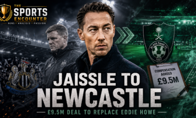 Matthias Jaissle stands between Newcastle United and Al-Ahli imagery as the Premier League club prepares to appoint him on a four-year deal after agreeing £9.5 million compensation to replace Eddie Howe.