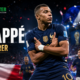 Kylian Mbappé celebrates a FIFA World Cup 2026 goal in his signature crossed-arms pose as France teammates and fans react inside a packed stadium.