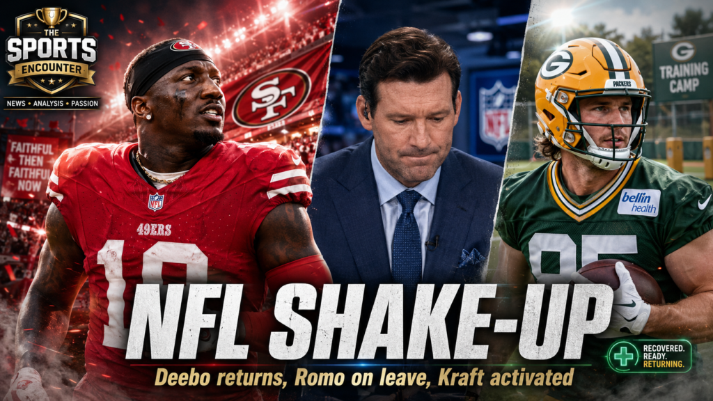 Deebo Samuel returns to the San Francisco 49ers, Tony Romo is placed on leave from CBS, and Green Bay Packers tight end Tucker Kraft resumes training after ACL surgery.