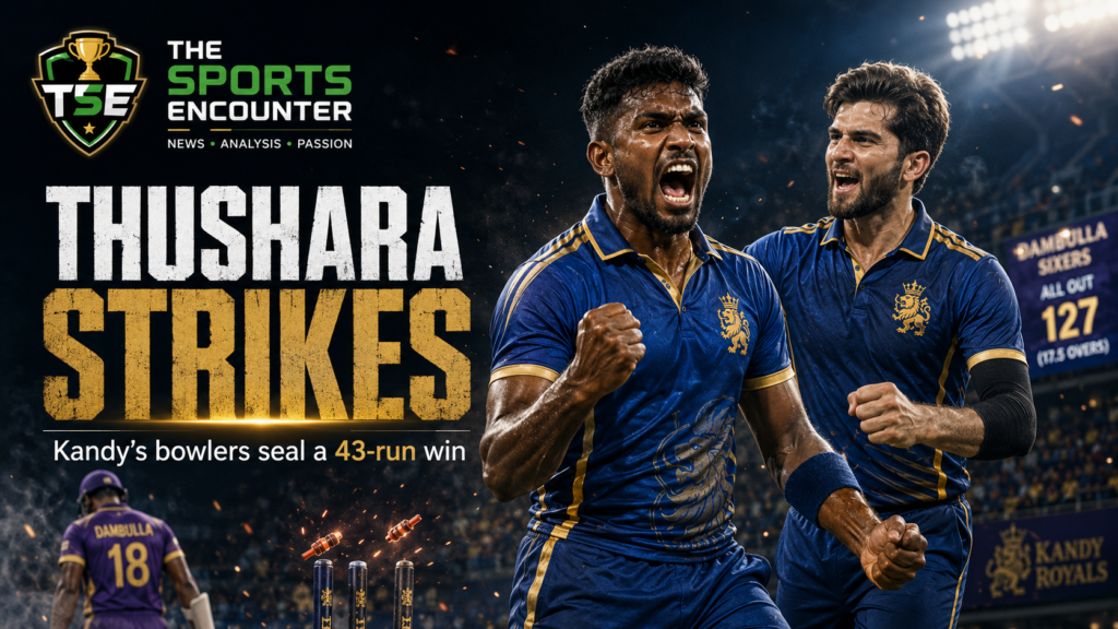 Nuwan Thushara celebrates a wicket with Shaheen Shah Afridi during Kandy Royals’ 43-run win over Dambulla Sixers in LPL 2026.