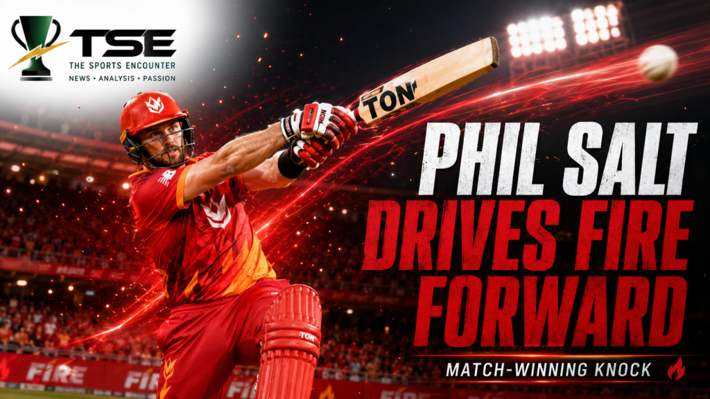 Phil Salt celebrates after scoring an unbeaten 47 and hitting the winning six for Welsh Fire against Southern Brave.