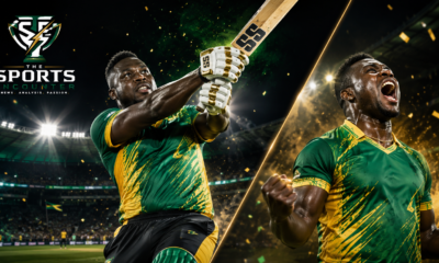 Rovman Powell muscles a six before celebrating Guyana Amazon Warriors’ three-wicket DLS victory over San Francisco Unicorns in the Global Super League 2026.