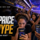 Fans react in a packed basketball arena while searching for WNBA All-Star Game tickets on their phones, with The Sports Encounter branding and the headline “The Price of Hype.”
