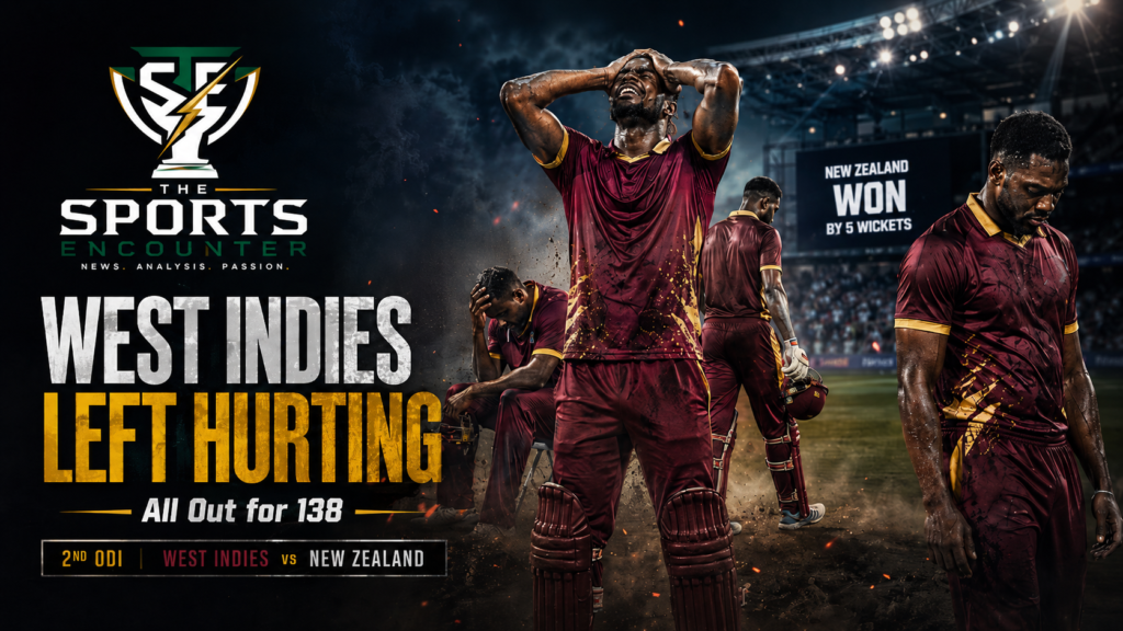 West Indies players react in disappointment after being bowled out for 138 and losing the second ODI to New Zealand by five wickets.