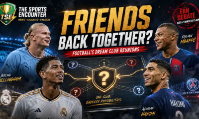 Erling Haaland and Jude Bellingham appear opposite Kylian Mbappé and Achraf Hakimi in a cinematic poster asking which football friendship deserves a club reunion.