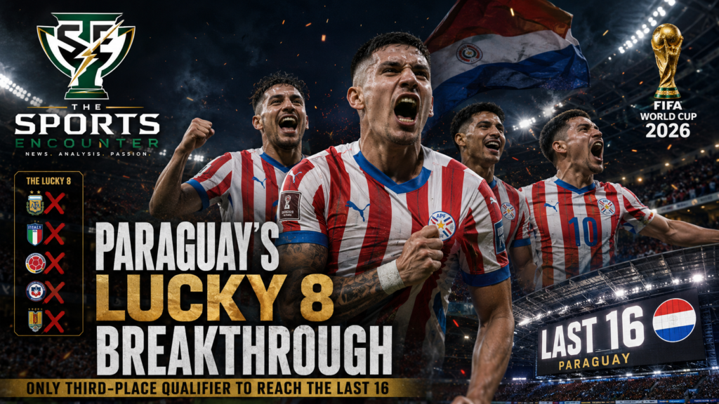 Paraguay players celebrate their Lucky 8 breakthrough at the FIFA World Cup 2026 after becoming the only third-place qualifier to reach the Round of 16.