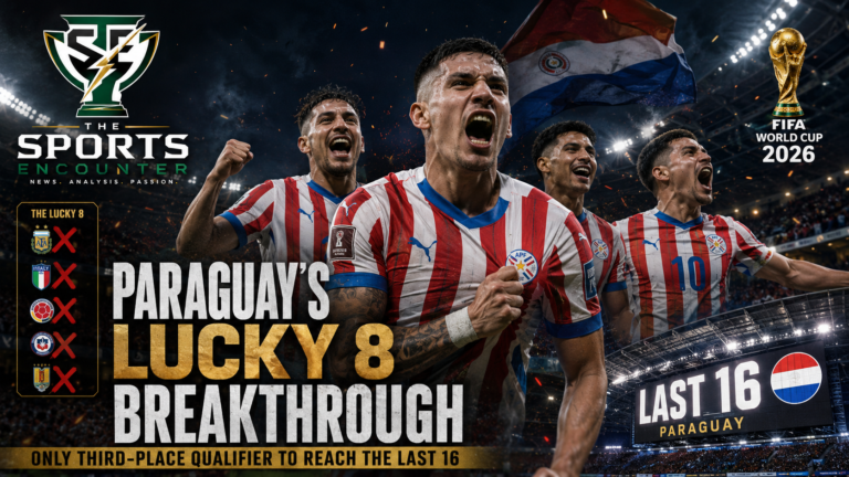 Paraguay players celebrate their Lucky 8 breakthrough at the FIFA World Cup 2026 after becoming the only third-place qualifier to reach the Round of 16.
