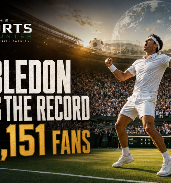 A packed Wimbledon stadium celebrates record attendance of 550,151 fans in 2026 despite the tournament clashing with the FIFA World Cup.