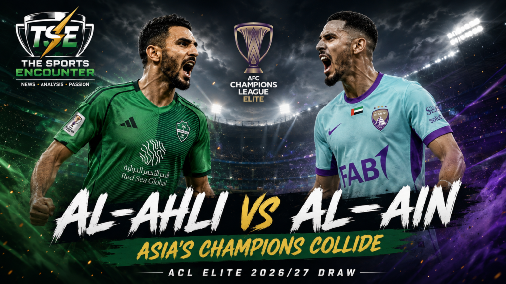 Al-Ahli and Al-Ain players face off in a dramatic AFC Champions League Elite setting as the last three Asian champions prepare to meet in the 2026/27 league phase.