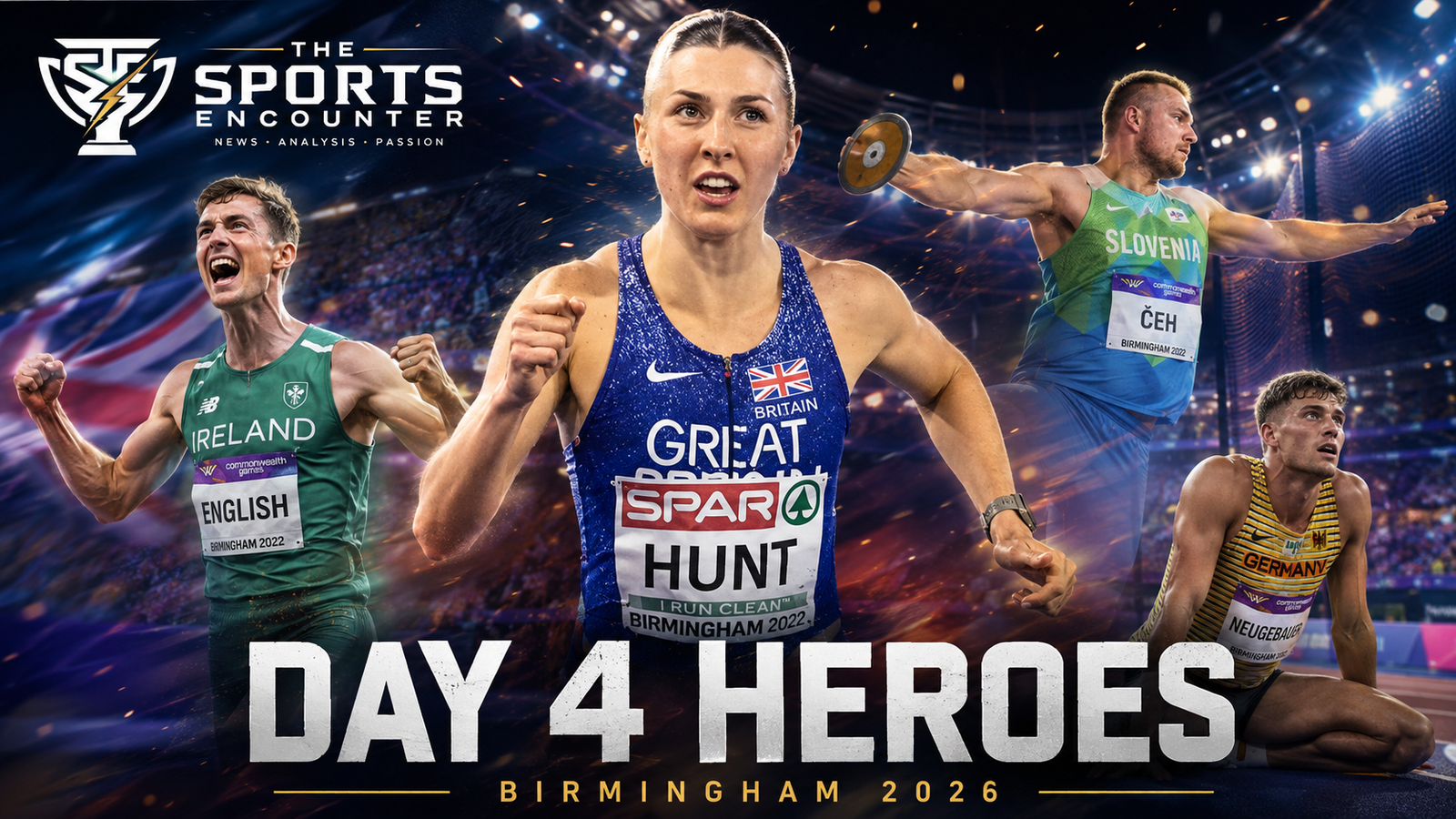 Amy Hunt, Mark English, Kristjan Čeh, and Leo Neugebauer headline Birmingham 2026 Day 4 after standout European Championship performances at Alexander Stadium.