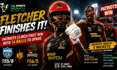 Andre Fletcher celebrates after guiding St Kitts and Nevis Patriots to a five-wicket win over St Lucia Kings in CPL 2026 Match 5.