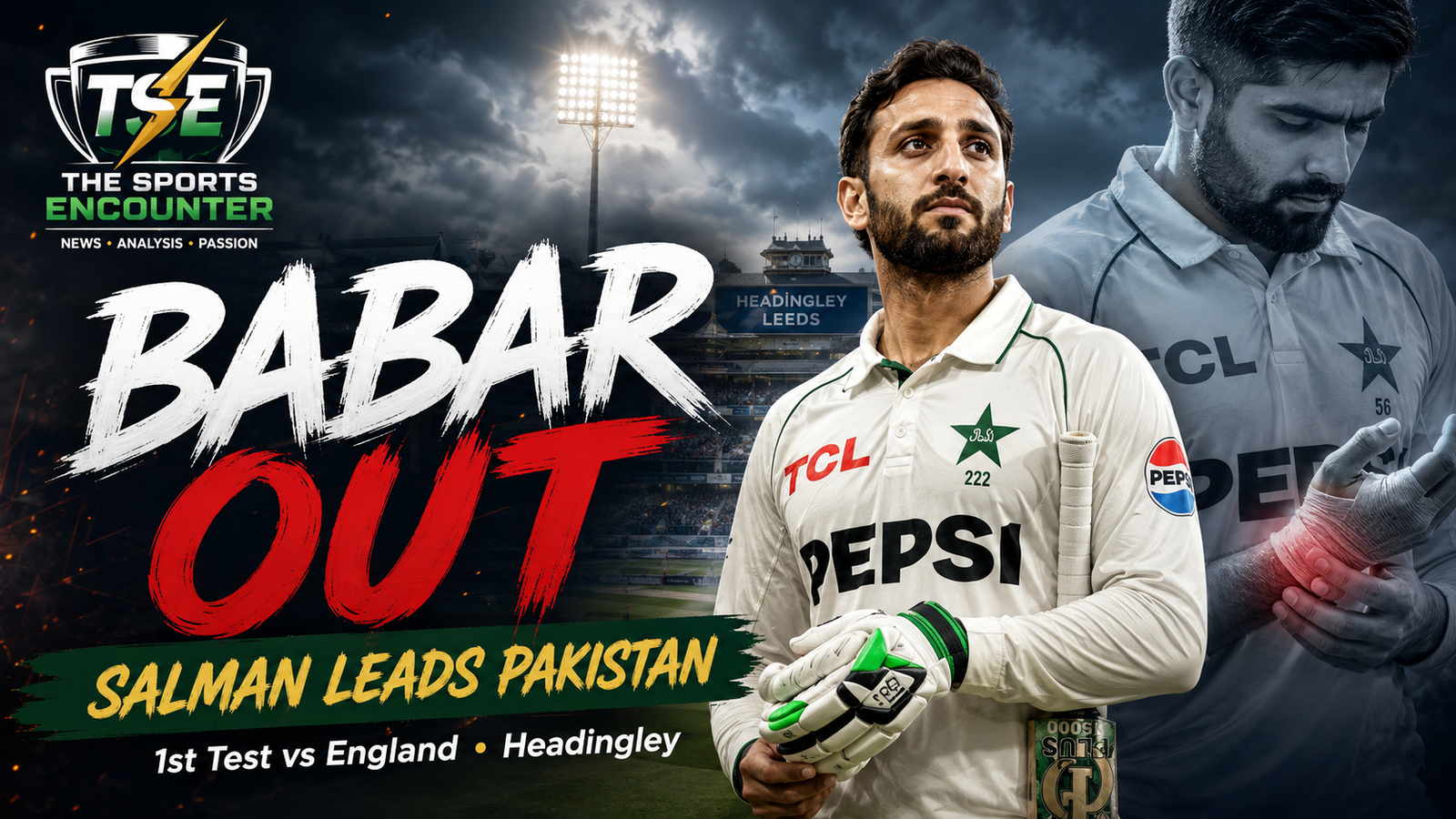Salman Ali Agha prepares to lead Pakistan at Headingley after Babar Azam is ruled out of the first Test against England with a hand injury.