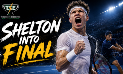 Ben Shelton in action during his 2026 National Bank Open semifinal victory over Learner Tien in Montreal.
