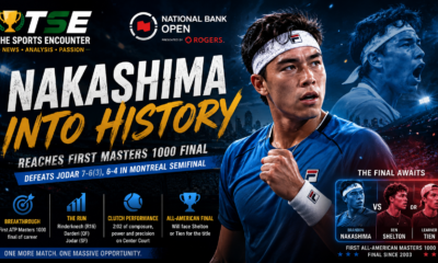 Brandon Nakashima celebrates reaching his first ATP Masters 1000 final after defeating Rafael Jodar 7-6(3), 6-4 at the 2026 National Bank Open in Montreal, setting up an all-American championship match against Ben Shelton or Learner Tien.