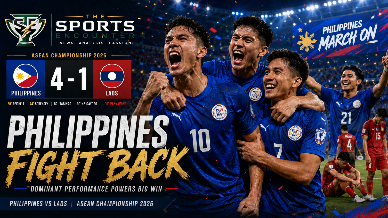 Philippines Punish 10-Man Laos to Rejoin Group B Race