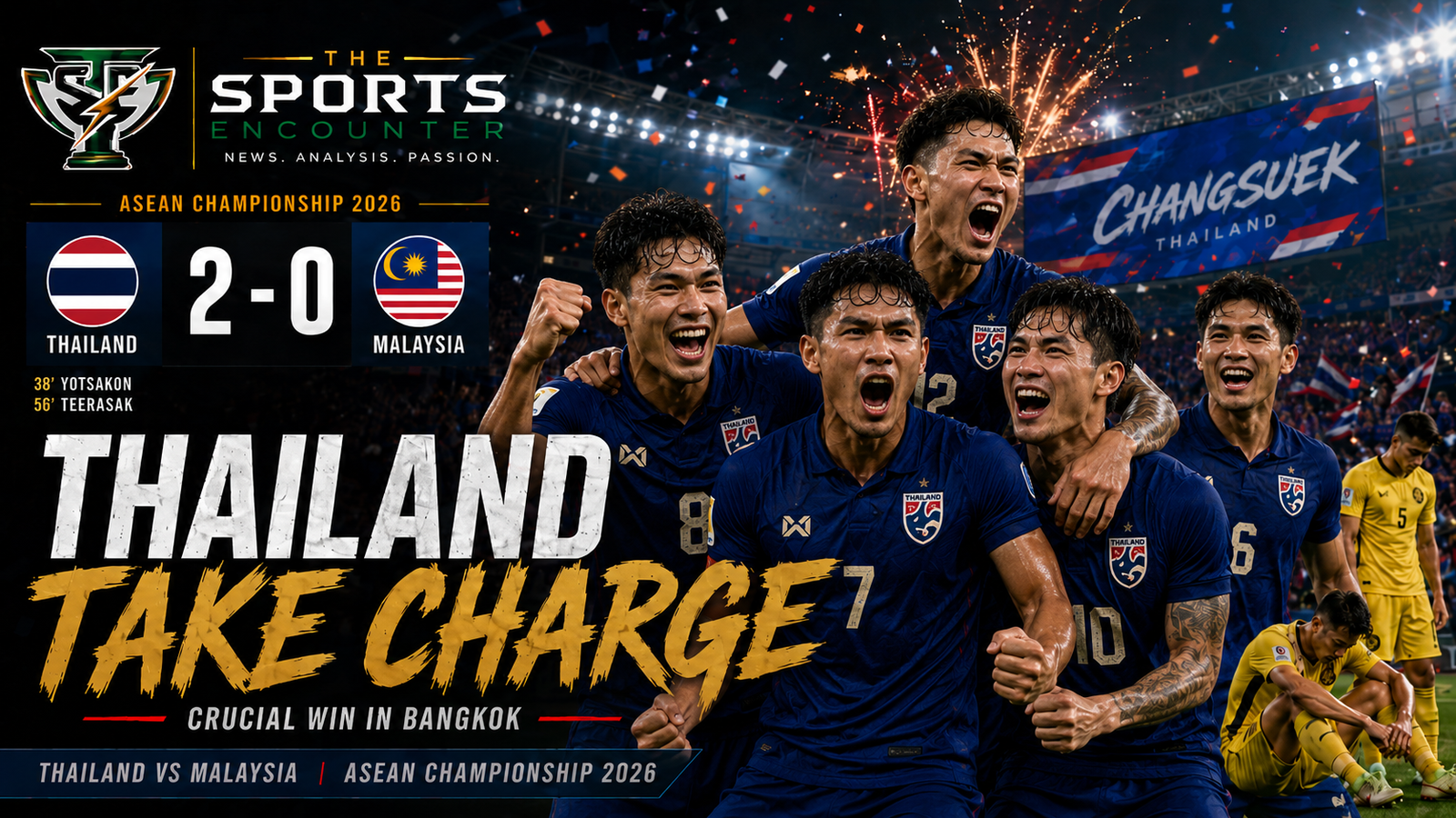 Thailand Beat Malaysia 2-0 to Take Control of Group B
