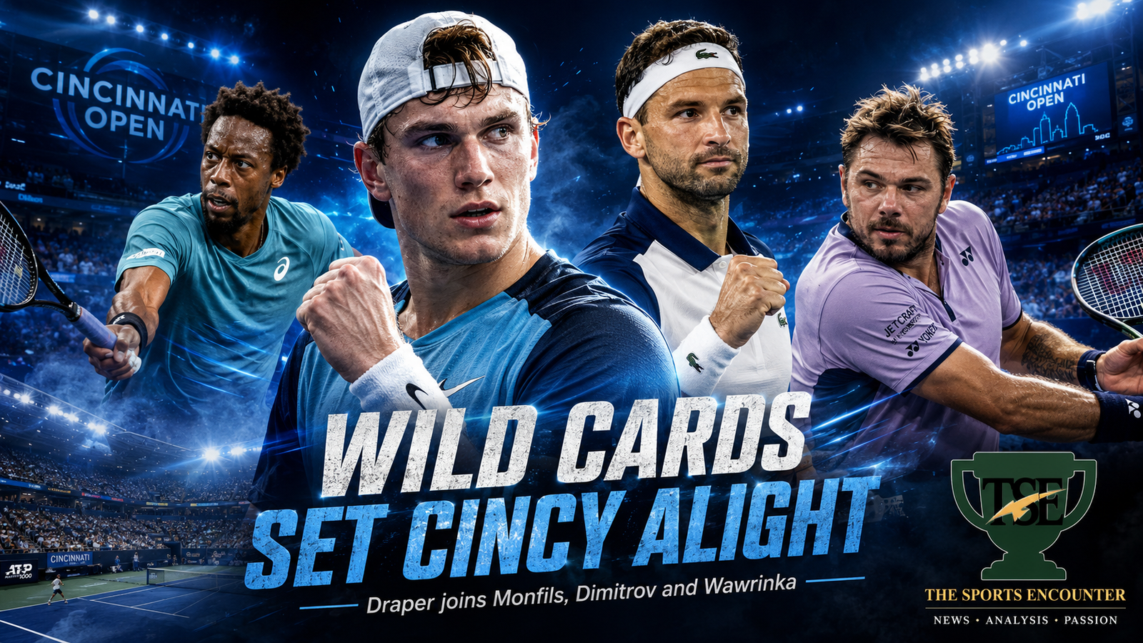 Jack Draper, Gael Monfils, Grigor Dimitrov and Stan Wawrinka featured together after receiving Cincinnati Open main-draw wild cards.