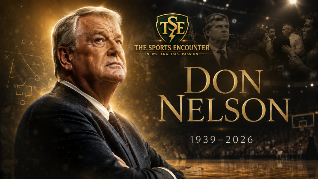 Don Nelson is honored in a cinematic basketball tribute marking his 1939–2026 life, with coaching imagery and tactical diagrams reflecting the Hall of Famer’s influence on the modern NBA.