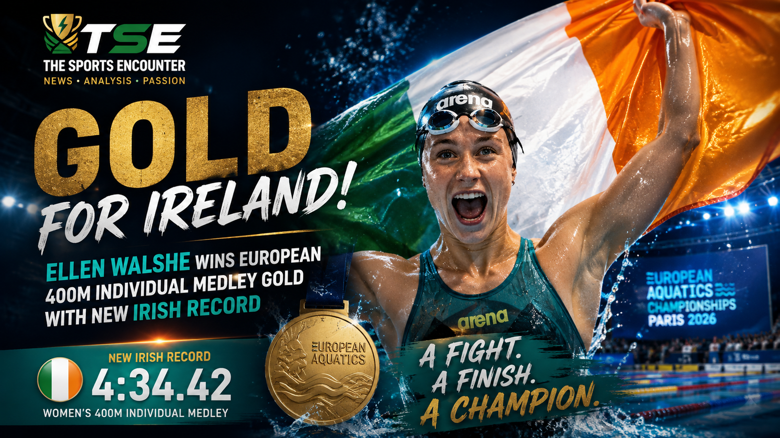 Ellen Walshe Wins European 400m IM Gold With Irish Record After Stunning Final 50 in Paris