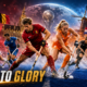 Field hockey players representing Belgium, the Netherlands and other competing nations battle for possession under dramatic stadium lights in a cinematic FIH Hockey World Cup 2026 scene, with The Sports Encounter logo and “Road to Glory” headline.