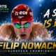 Filip Nowacki celebrates his breakthrough summer after winning the men's 200m breaststroke title at the 2026 European Aquatics Championships in Paris, with The Sports Encounter official logo and a cinematic "A Star Is Born" design.